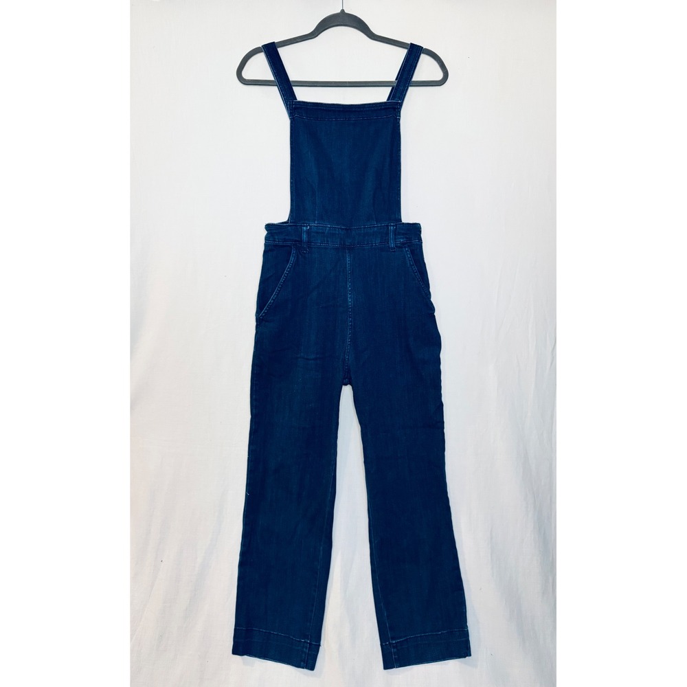 Dark Wash Denim Overalls Straight Leg Side Zip Dungarees Indigo Blue